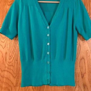Cleo Vibrant Teal Button-Down Short Sleeve Cardigan